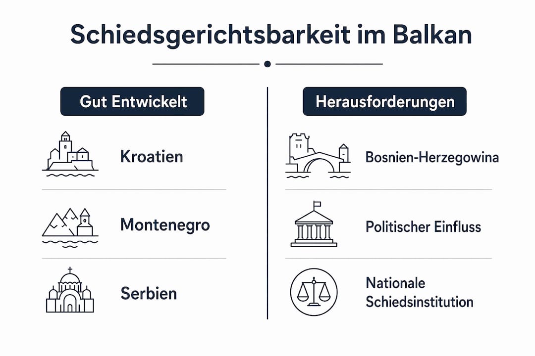 Infografik: Gegenüberstellung der Schiedsgerichtsverfahren auf dem Balkan – Ein Überblick über die aktuelle Rechtslage