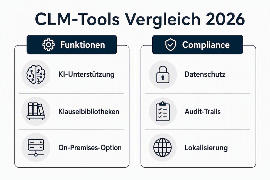 Vergleichsübersicht: CLM-Tool-Kategorien im Jahr 2026 auf einen Blick