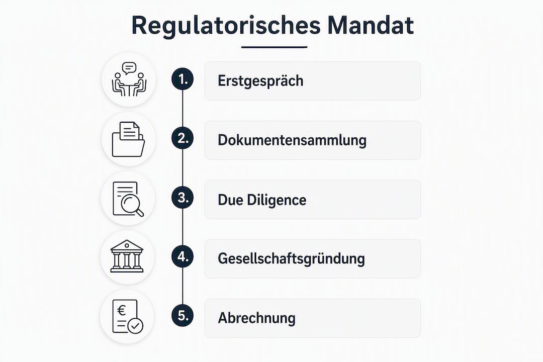 Infografik: So läuft ein regulatorisches Mandat ab – Schritte und Kosten im Überblick