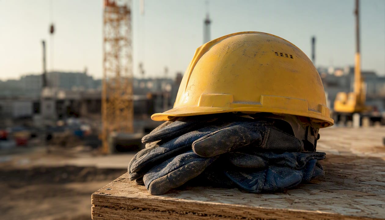 Schutzhelm und Arbeitshandschuhe – unverzichtbare Begleiter auf jeder Baustelle.
