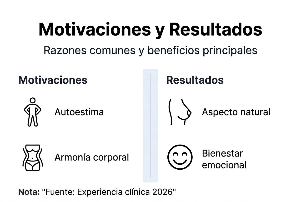 Infografía sobre las razones y beneficios de la cirugía de aumento de pecho
