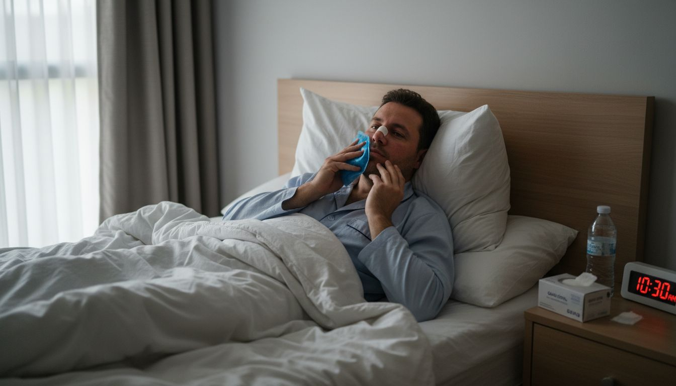 Paciente en reposo con la cabeza ligeramente elevada después de una rinoplastia