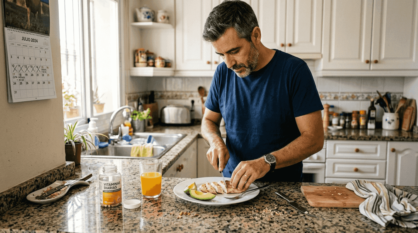Después de la operación, el paciente se dedica a preparar platos saludables para favorecer su recuperación.