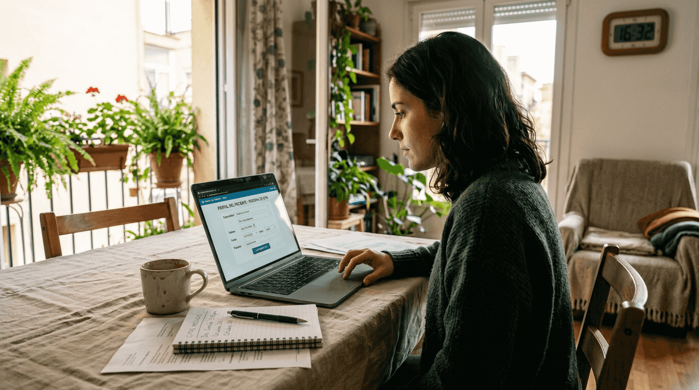 Persona solicitando una cita médica cómodamente desde su hogar