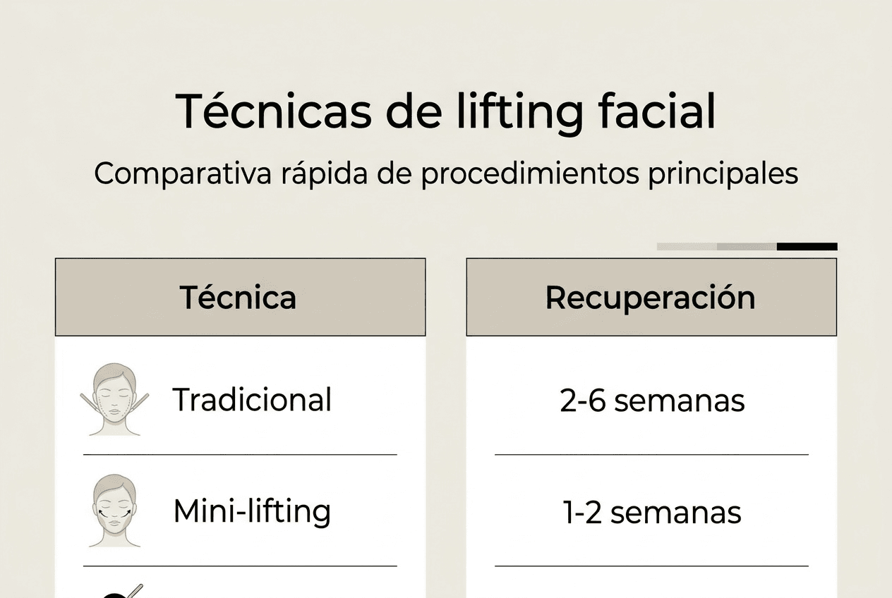 Infografía sobre las diferentes técnicas de rejuvenecimiento facial y sus principales diferencias