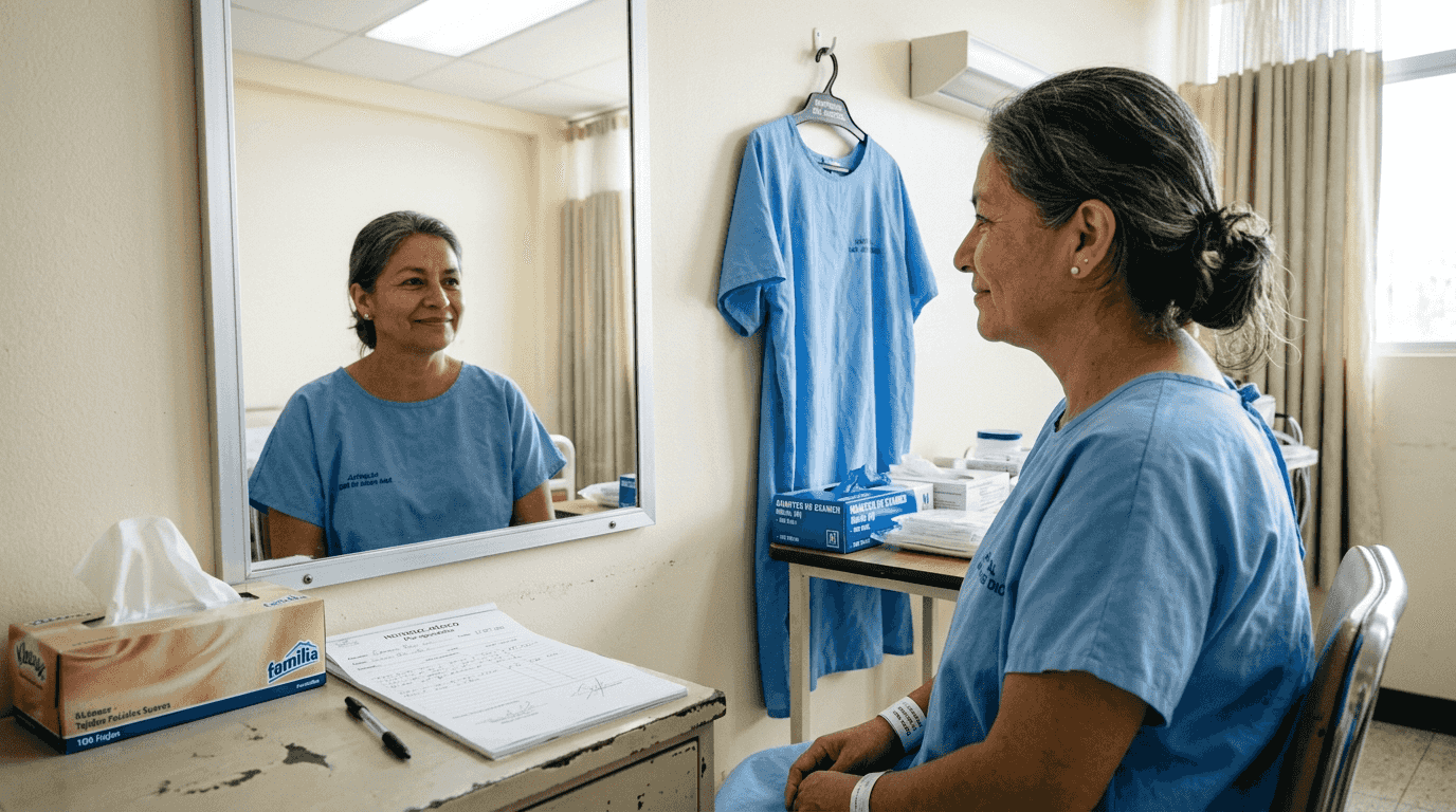 Paciente esperando en la sala de preparación antes de realizarse un lifting
