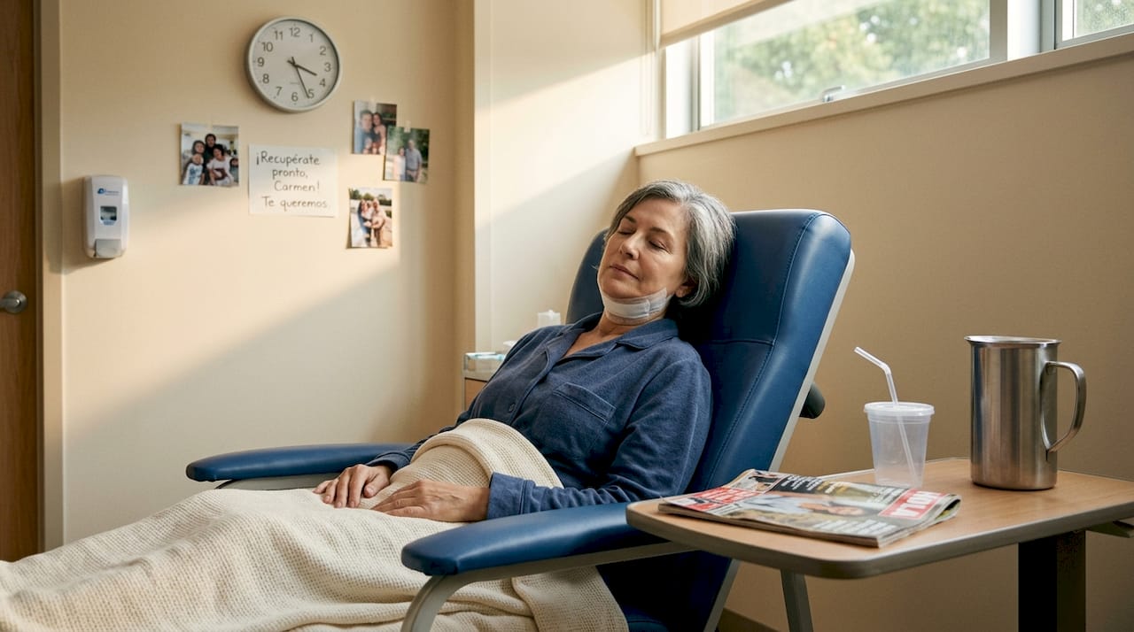 Paciente en periodo de reposo tras someterse a una cirugía estética facial
