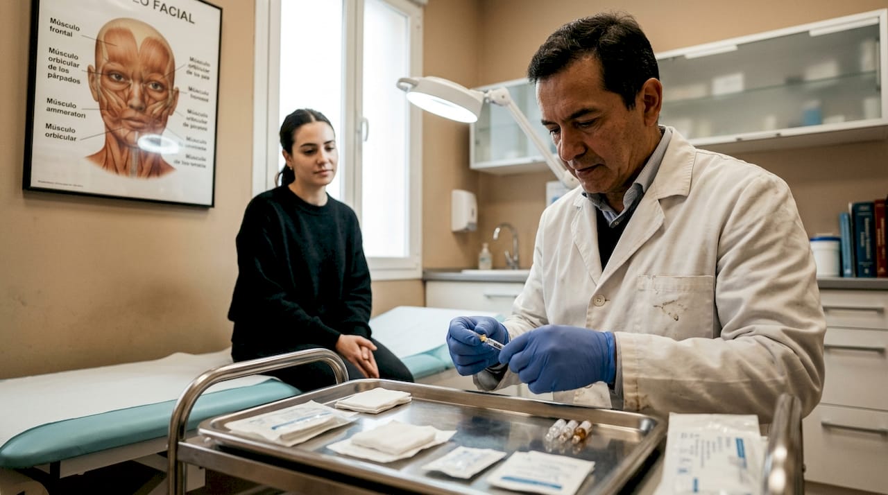 Un médico se dispone a preparar una inyección en una clínica estética.