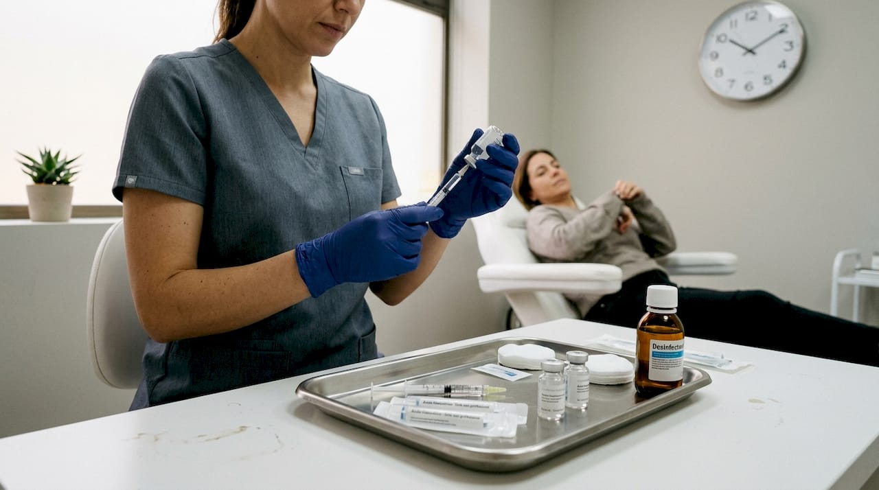 Preparando la jeringa para aplicar el relleno facial