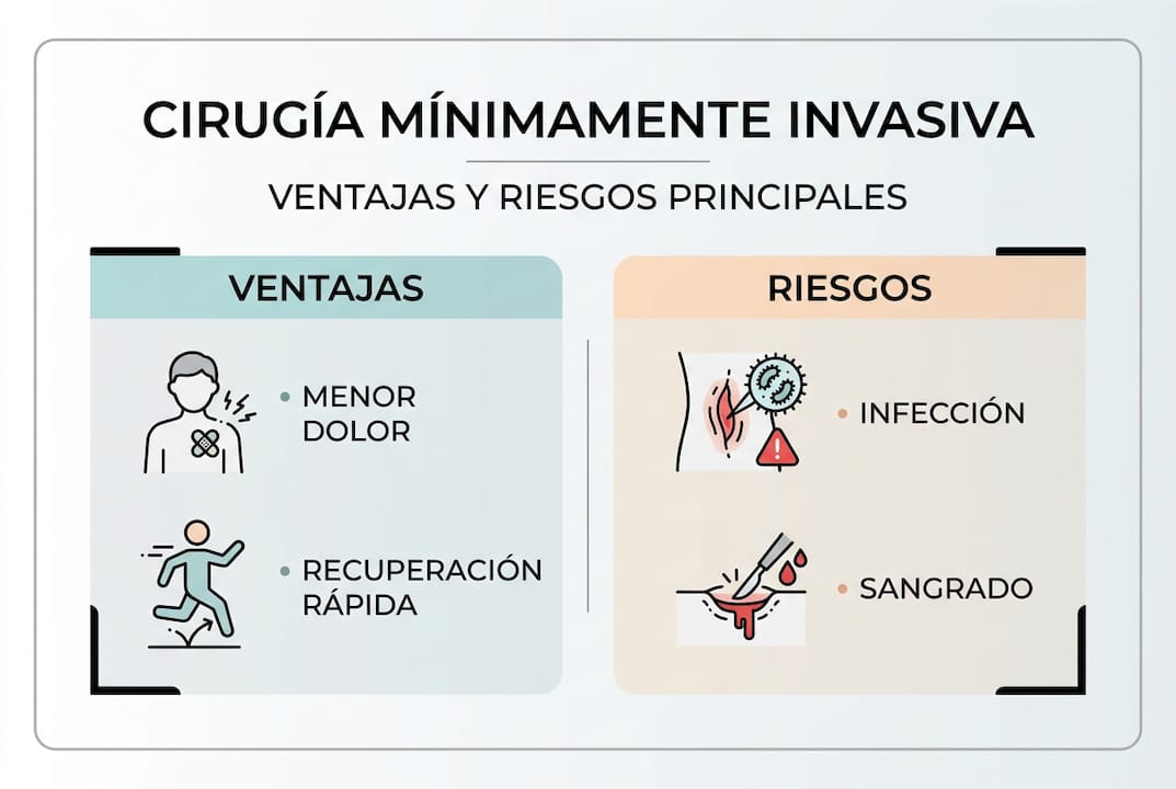Infografía sobre los beneficios y posibles riesgos de la cirugía mínimamente invasiva