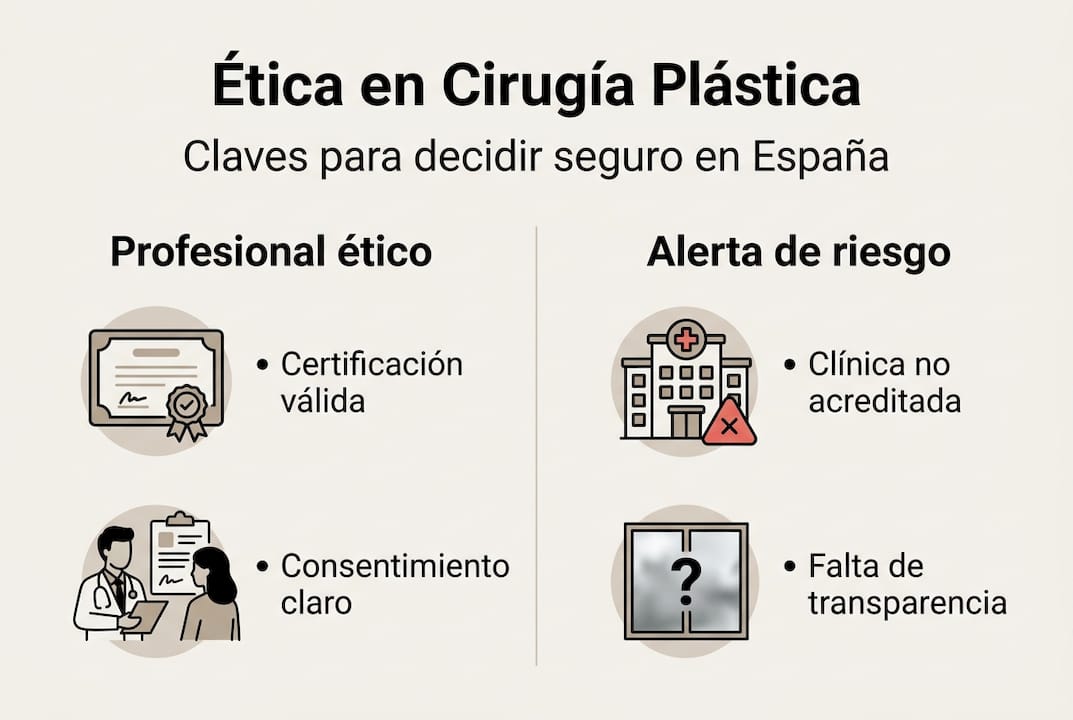 Infografía sobre principios éticos y riesgos asociados a la cirugía estética