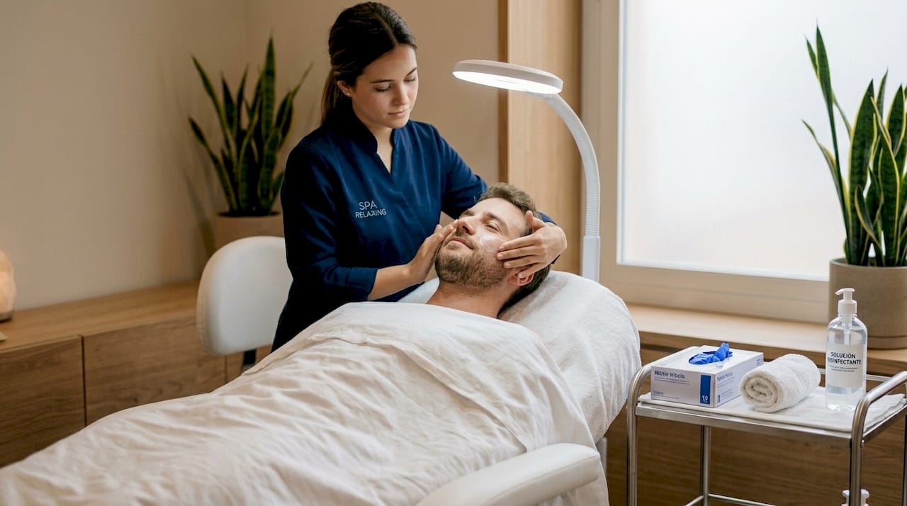 Una persona disfruta de un tratamiento facial en un spa.