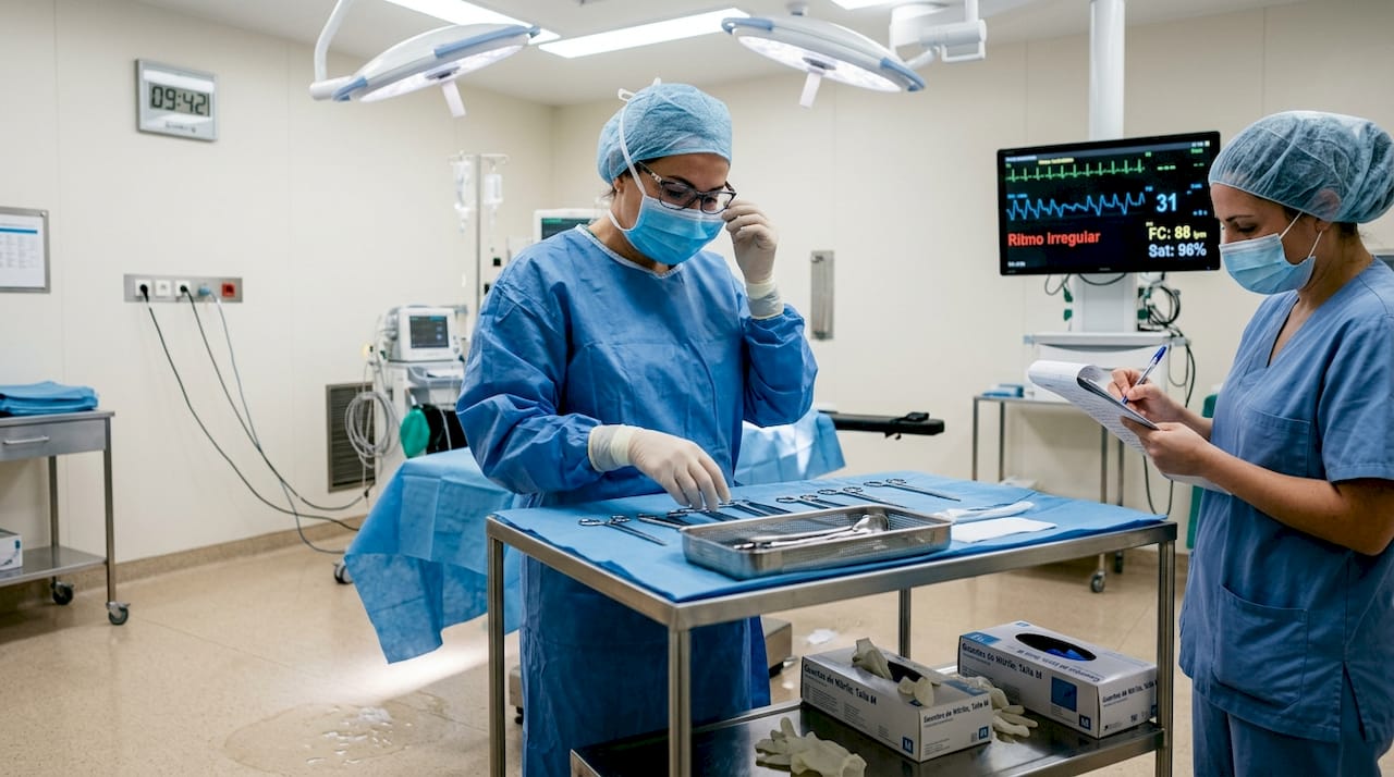 La doctora especialista en cirugía plástica alistándose para una intervención en el quirófano del hospital.