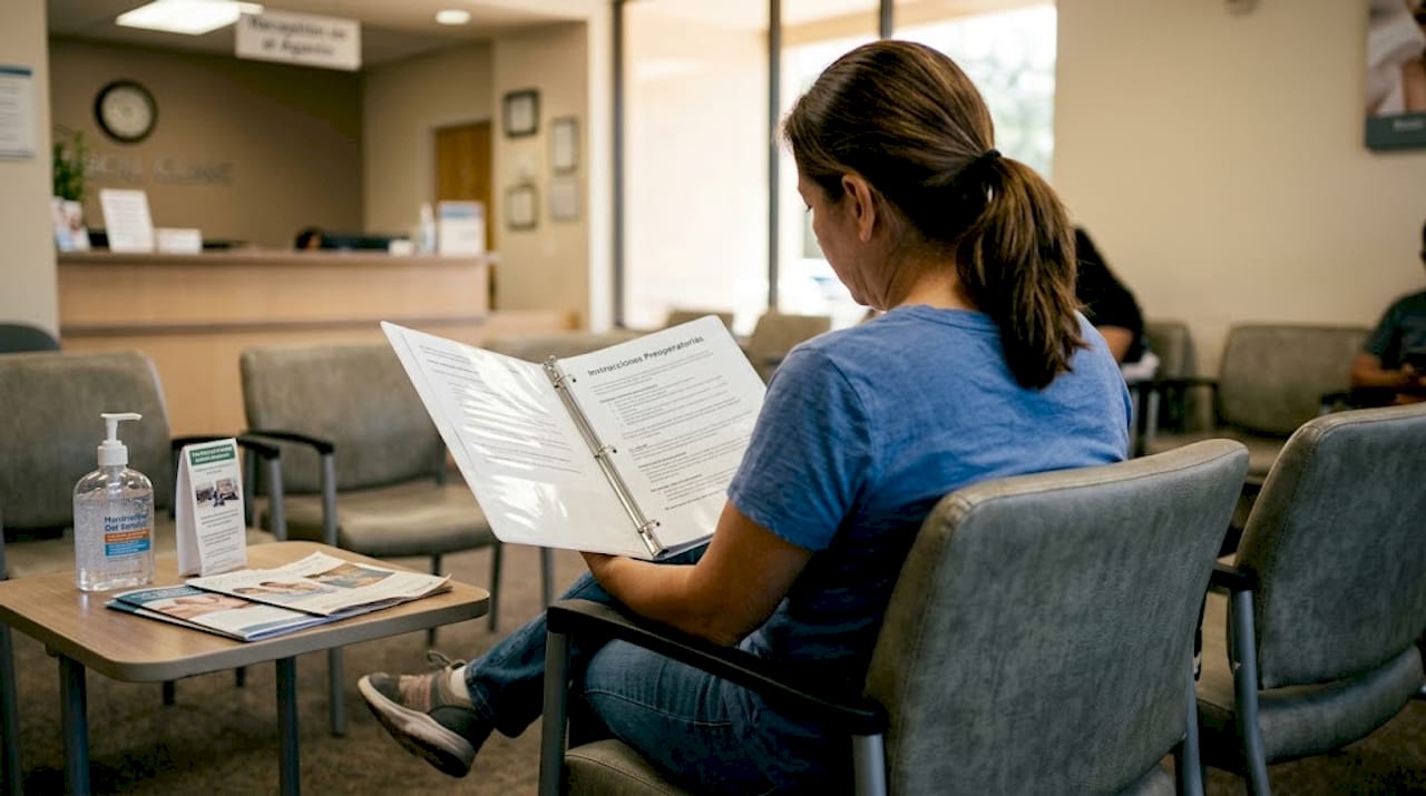 Paciente revisa detenidamente las indicaciones previas a la operación