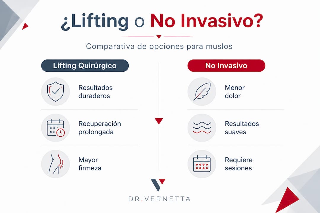 Infografía: diferencias clave entre el lifting facial quirúrgico y las alternativas no invasivas