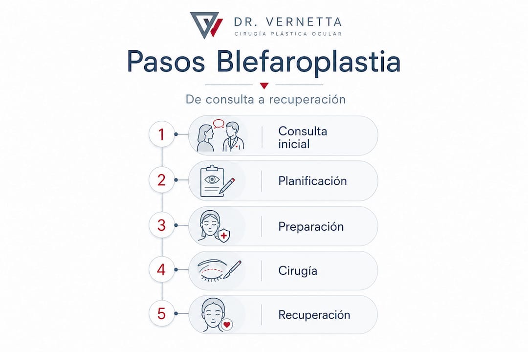 Infografía: el proceso completo de la blefaroplastia, desde la primera consulta hasta la recuperación