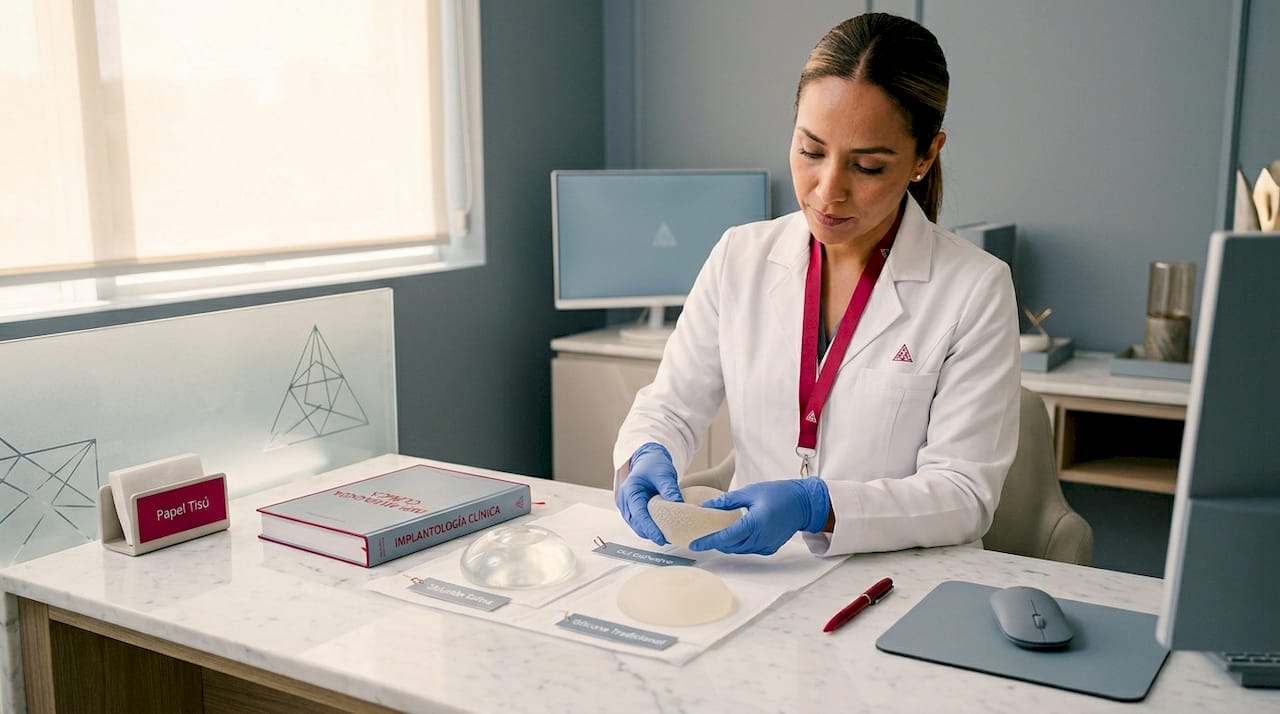 Especialista evaluando las diferentes opciones de implantes mamarios