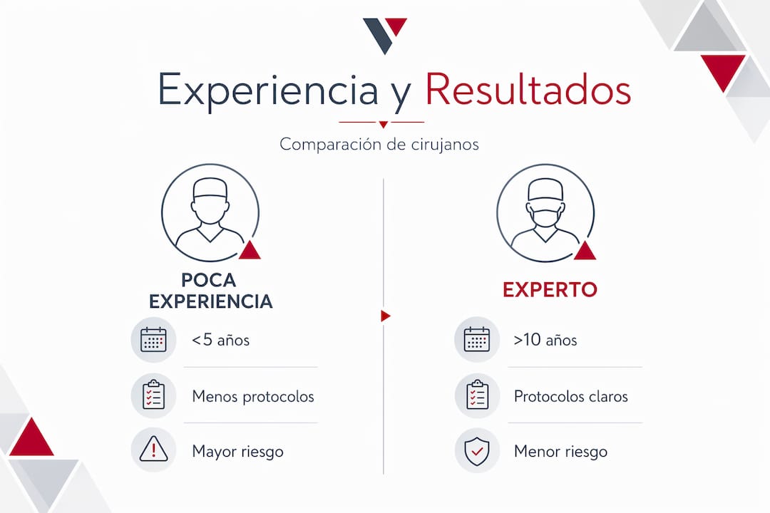 Infografía que muestra cómo varían los resultados según la experiencia del cirujano