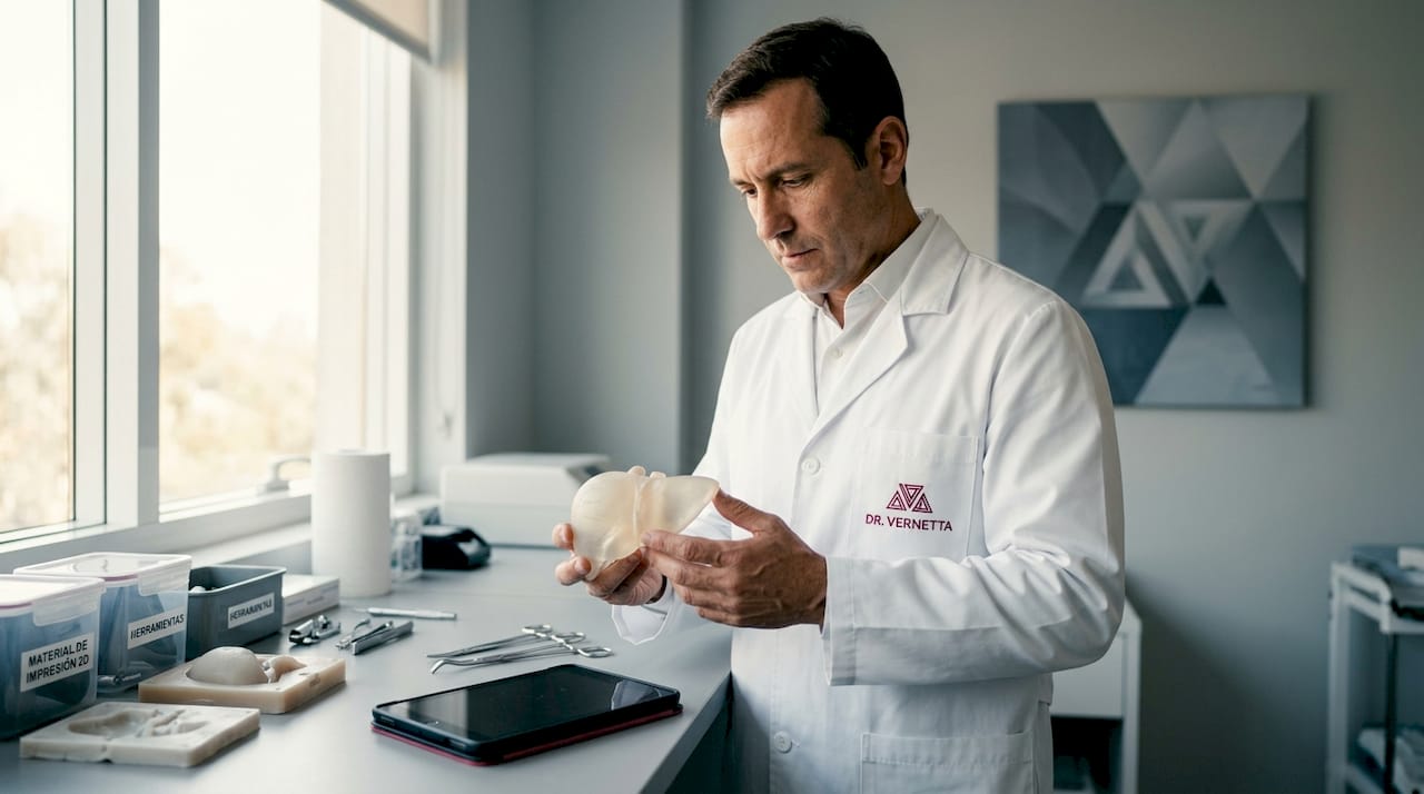 Especialista manipulando un modelo de hígado realizado con impresión 3D