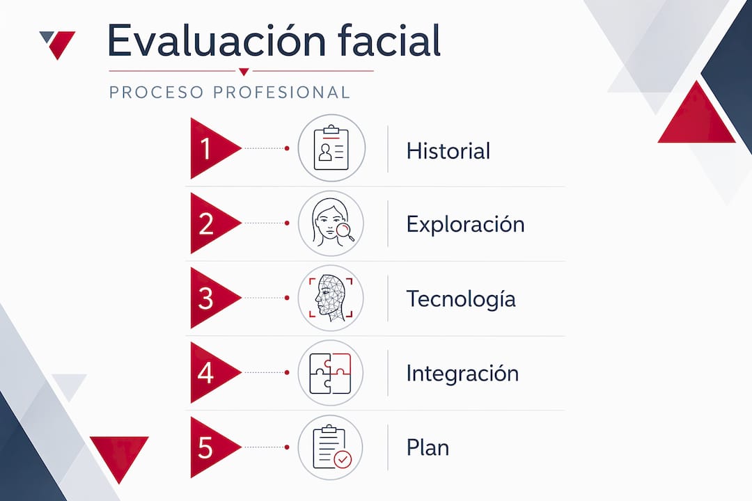 Infografía sobre las etapas clave en una evaluación facial profesional