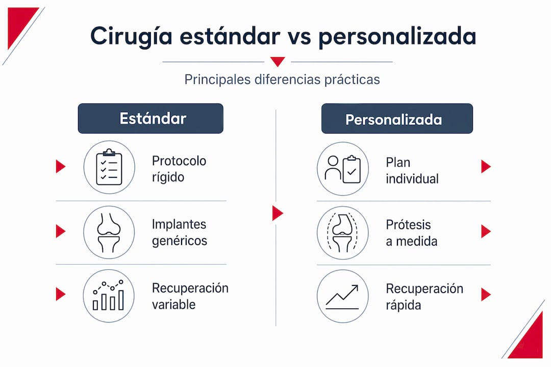 Infografía: diferencias entre cirugía tradicional y cirugía personalizada