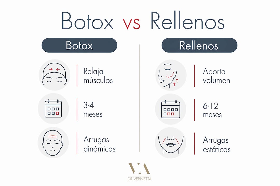 Infografía comparando Botox y rellenos dérmicos