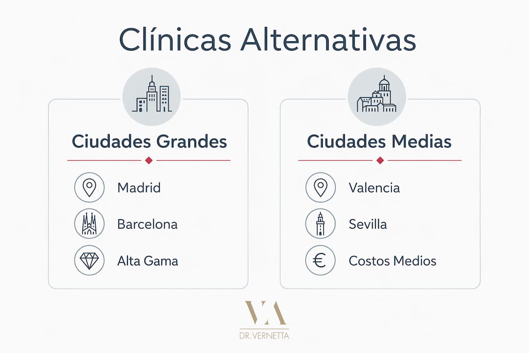 Infografía que muestra las diferencias entre clínicas en ciudades grandes y en ciudades medianas