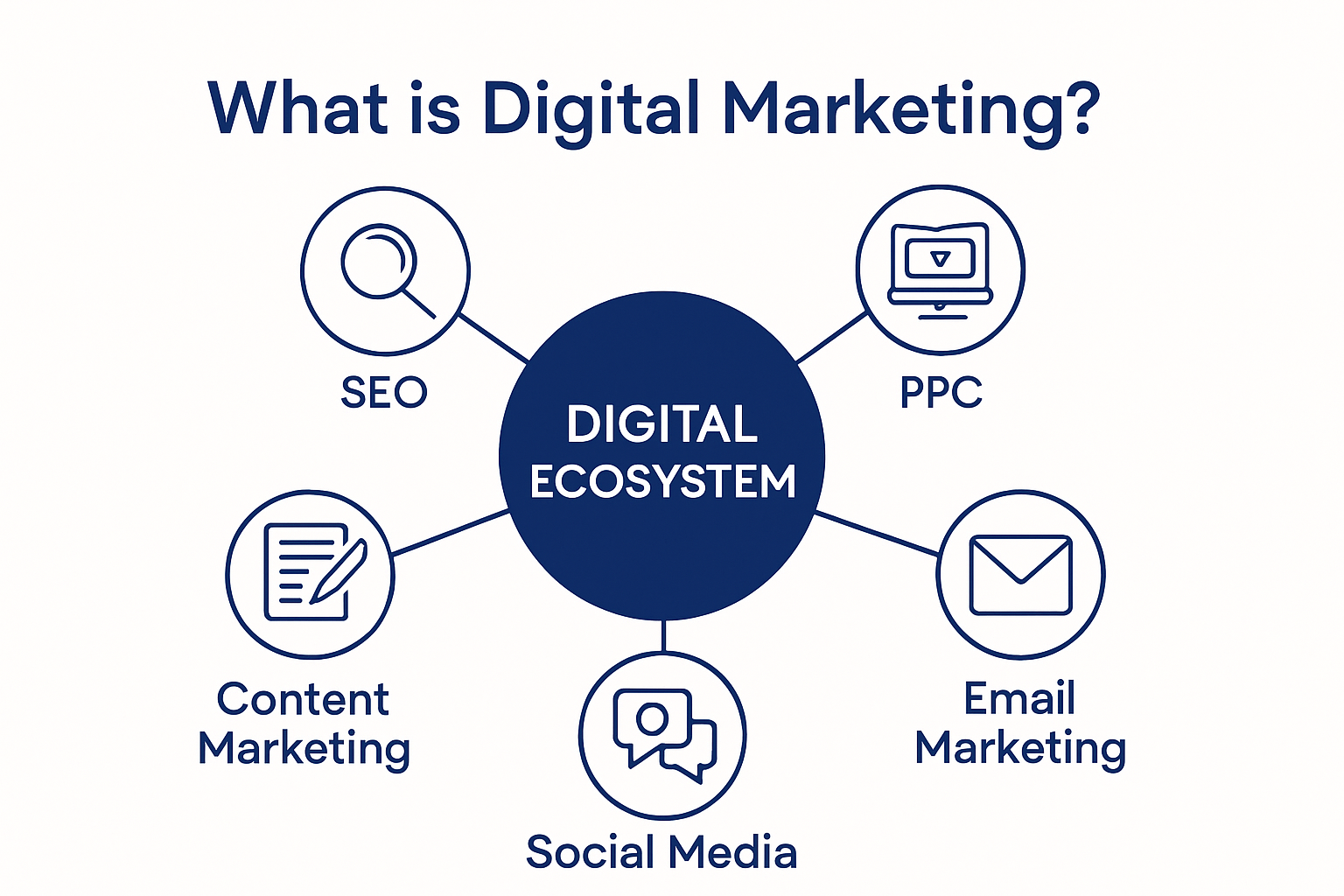 Infographic outlining the main components of digital marketing