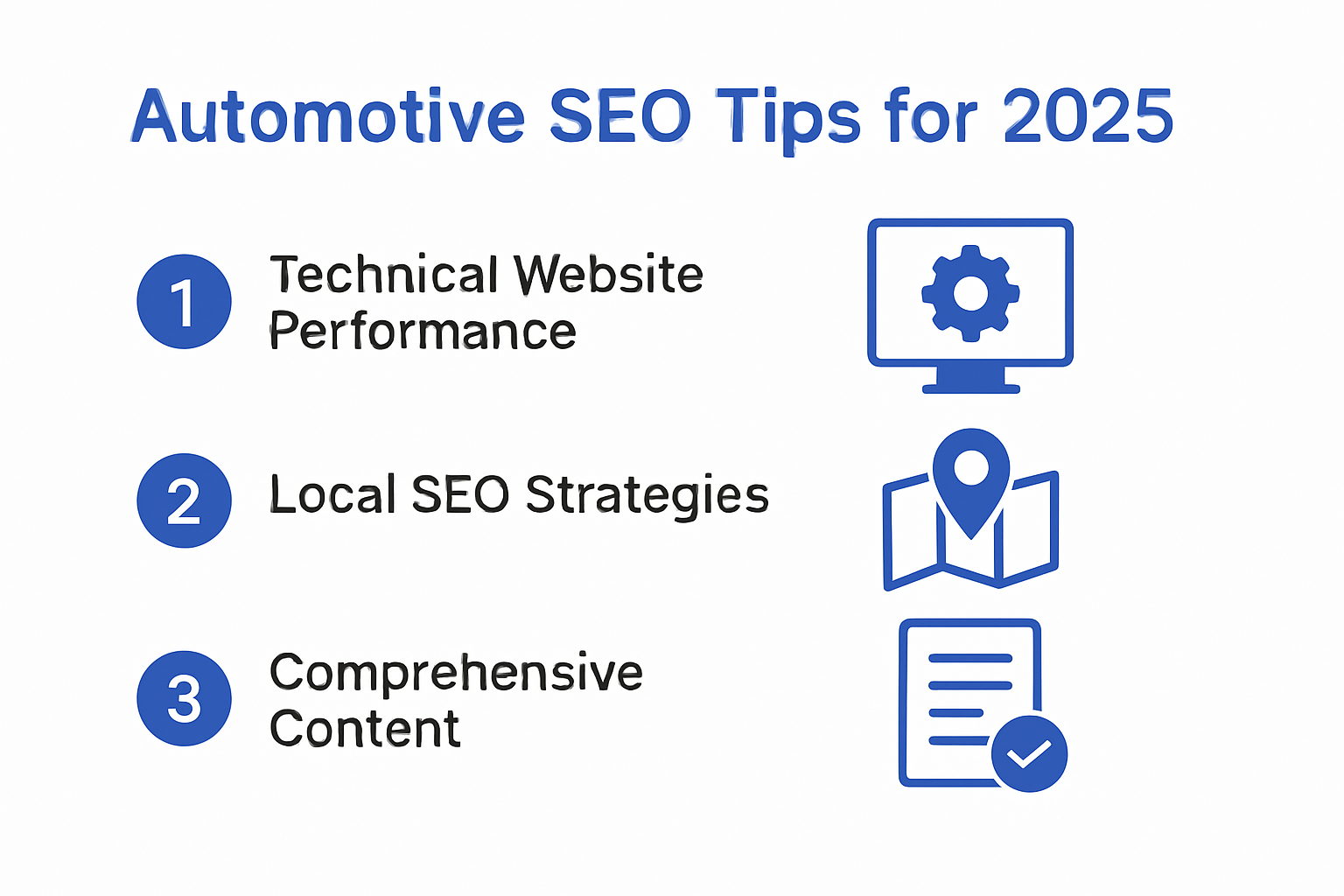 Top 5 automotive SEO tips for 2025 in visual checklist