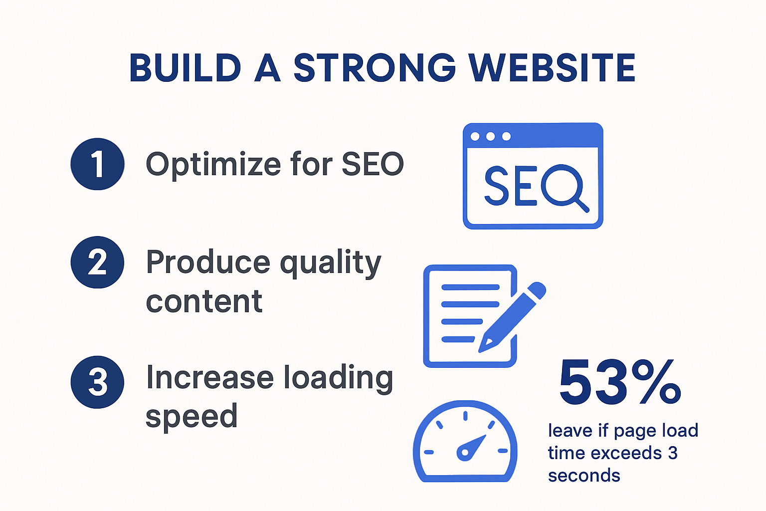 Infographic showing steps to increase online visibility with website optimization.