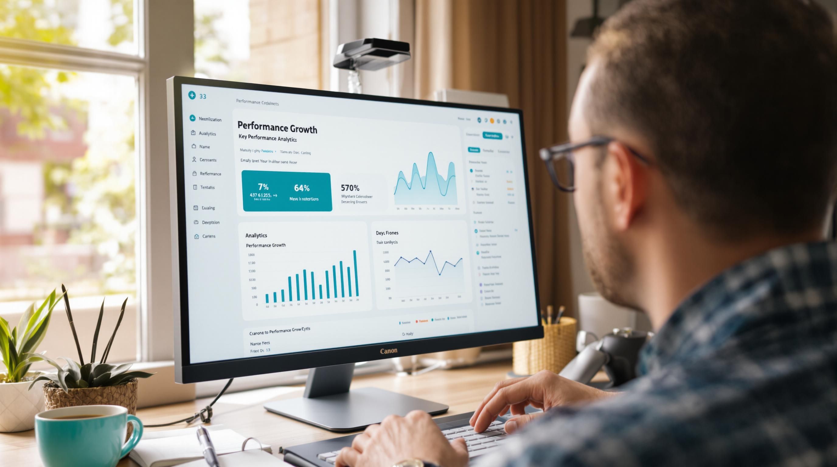 Web designer analyzing real-time website performance and growth metrics