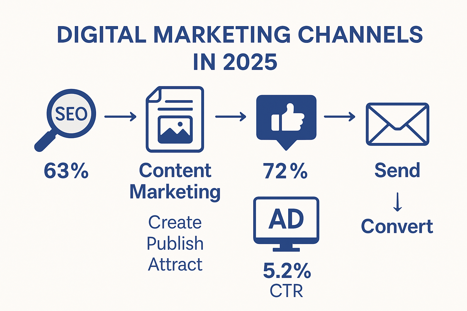 Infographic of core digital marketing channels and their interactions for 2025