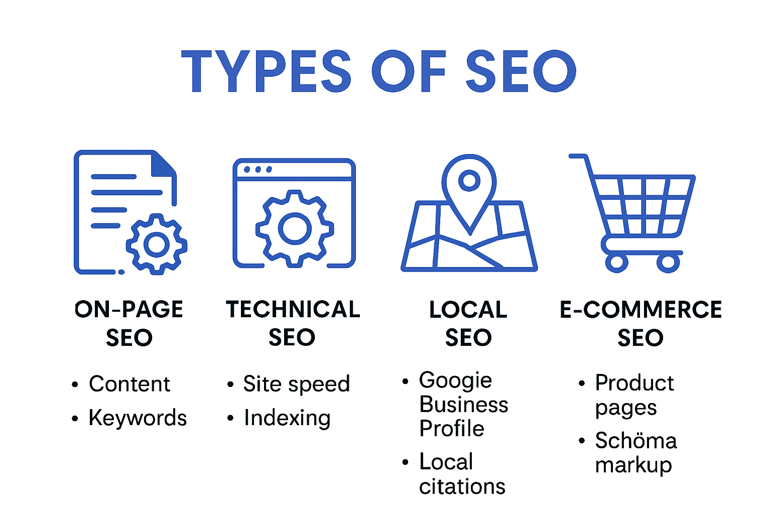 Infographic showing the four types of SEO and their marketing impacts