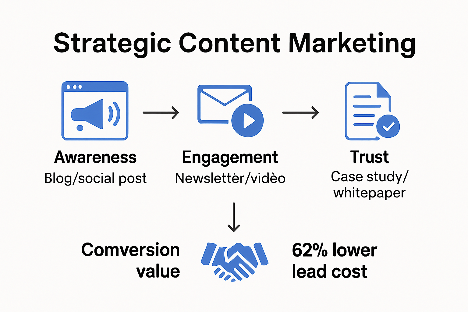 Content marketing funnel with stages, metrics, and conversions
