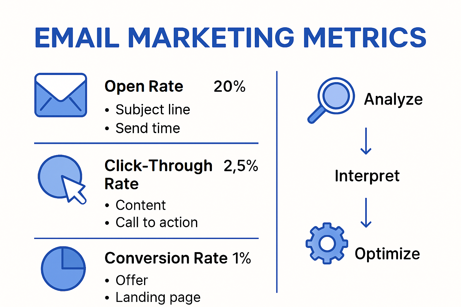 Infographic comparing email marketing metrics and benchmarks