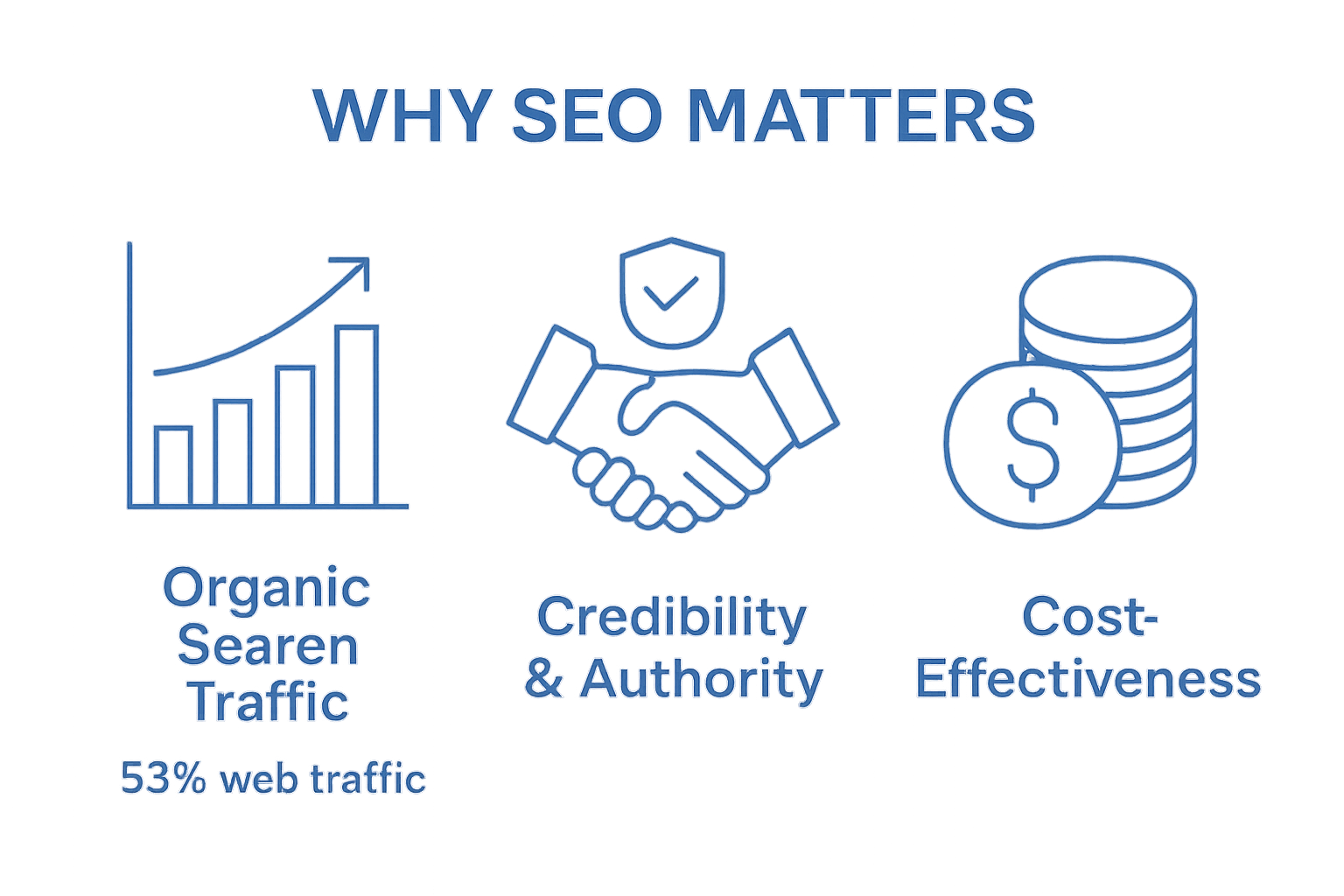 Infographic showing SEO traffic, credibility, and cost benefits