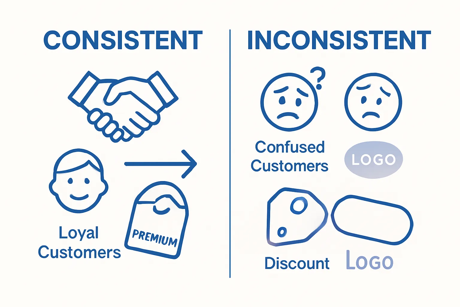 Infographic comparing brand consistency vs. inconsistency and their effects