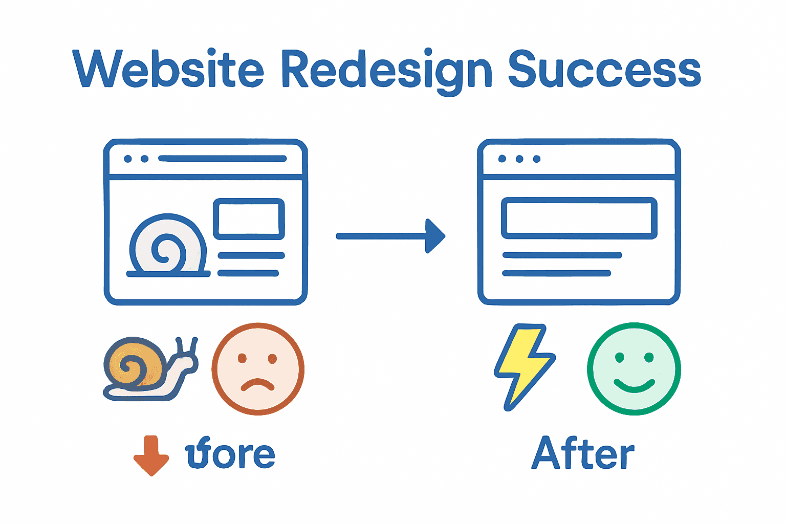 Infographic comparing old and new website performance metrics after redesign.