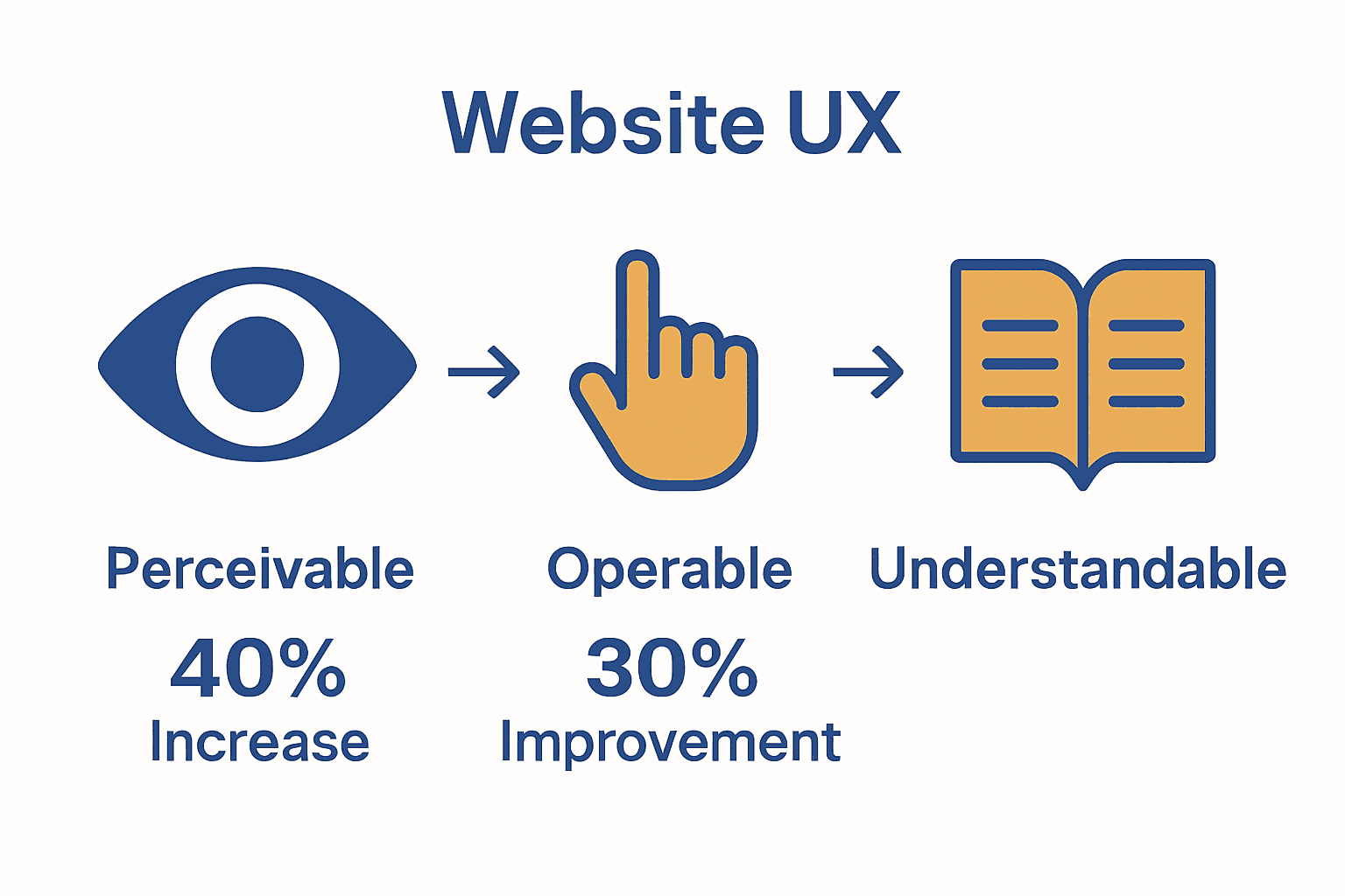 Infographic with icons illustrating perceivable, operable, and understandable in website UX best practices