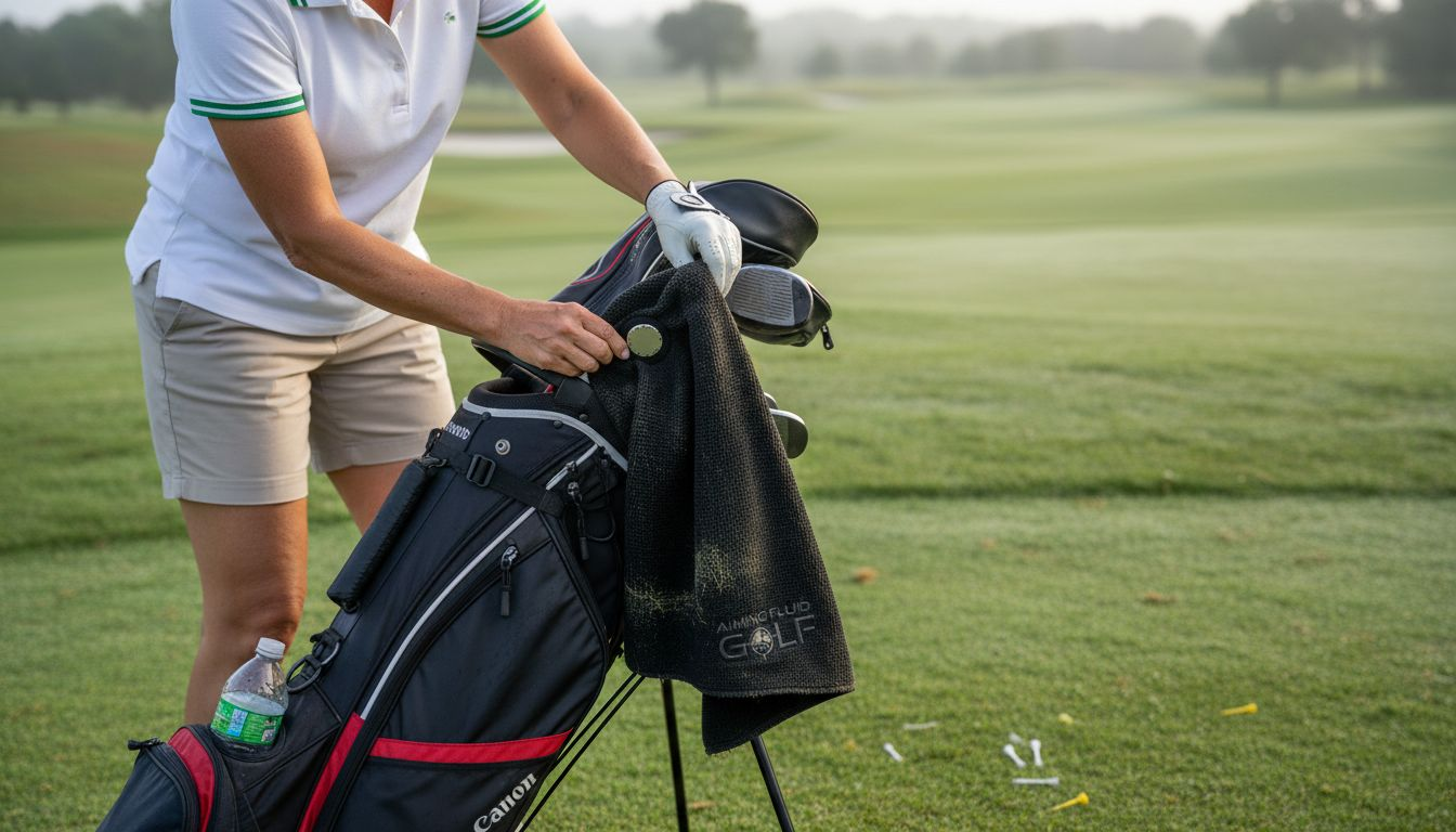 Attaching magnetic golf towel to landing pad