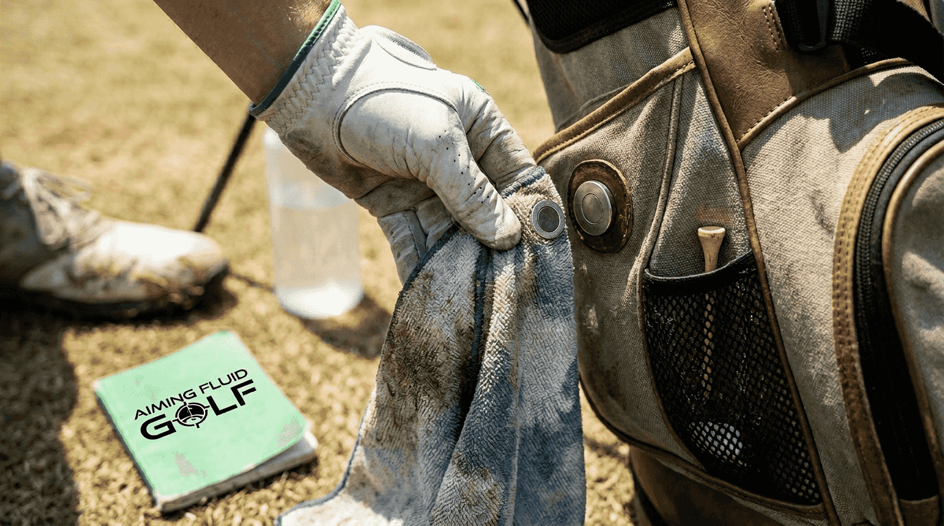 Hand removing towel from magnetic golf attachment