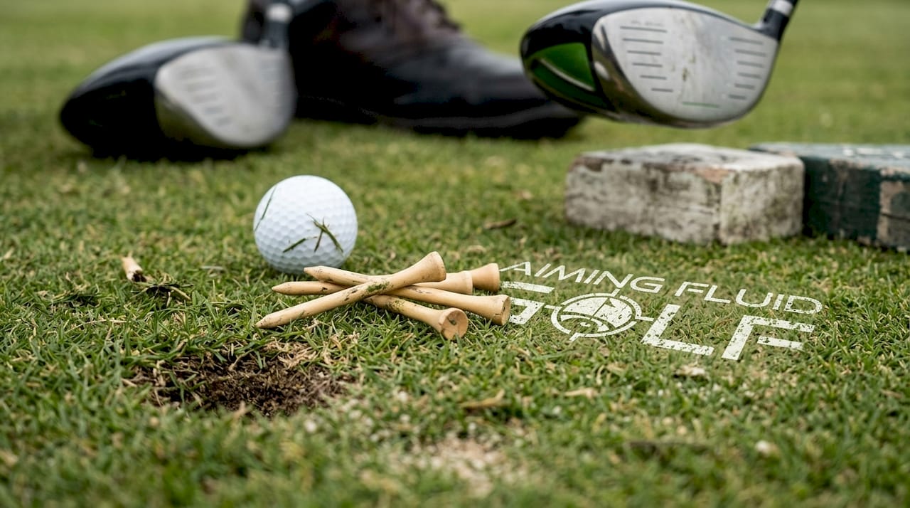Close-up wooden golf tees on course grass