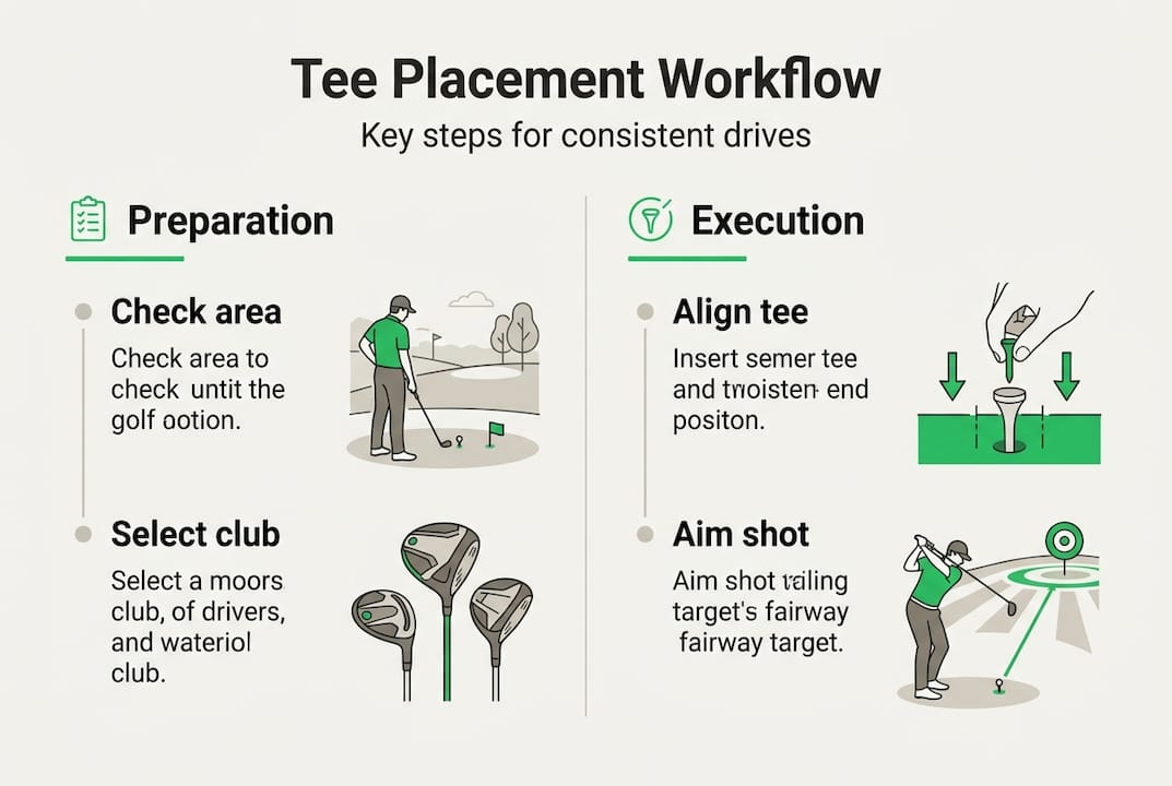 Infographic showing golf tee workflow steps