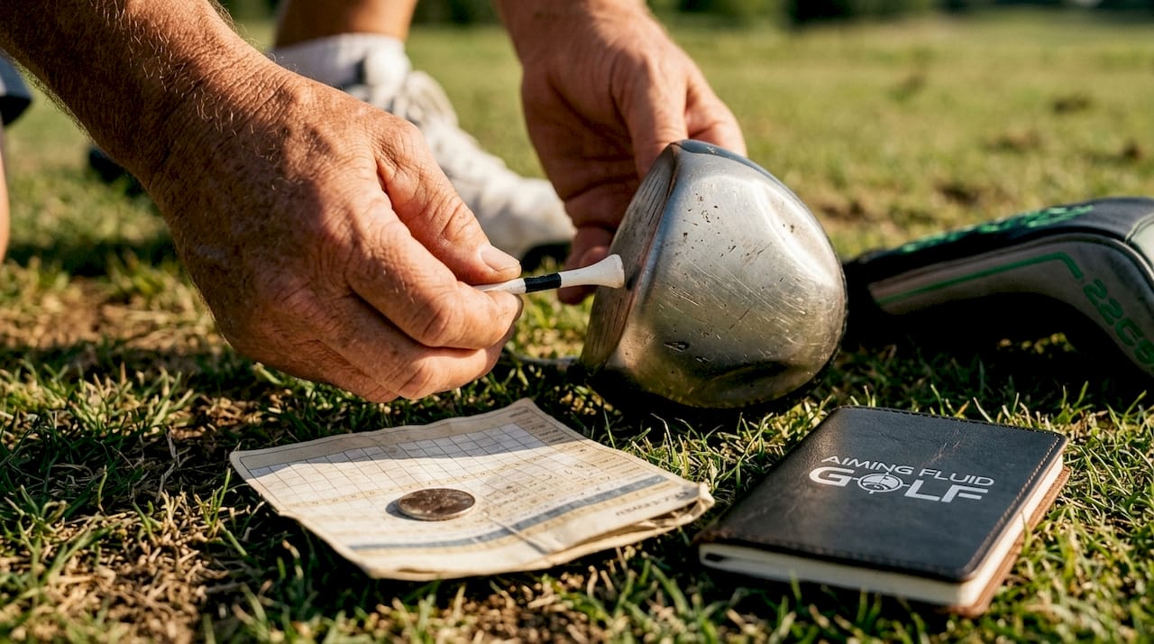 Hands marking golf tee for setup consistency