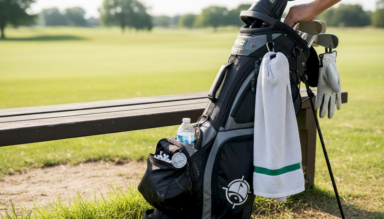 Organized golf bag with attached accessories