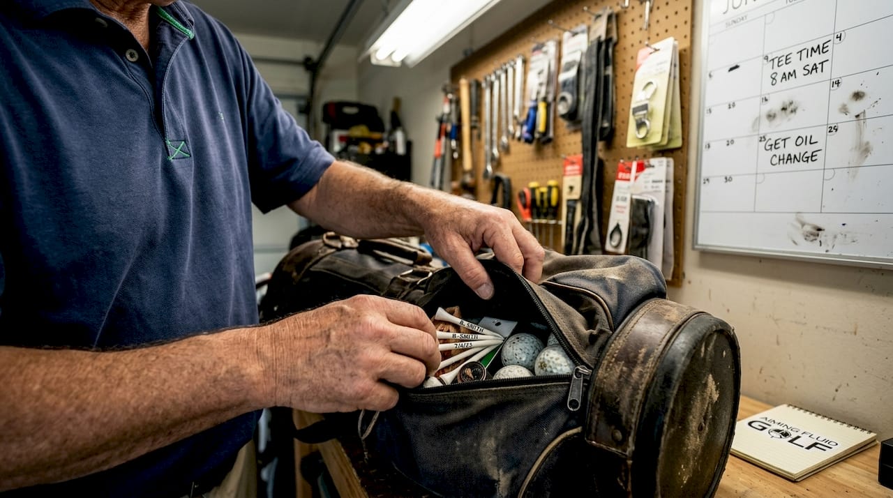 Hands sorting personalized golf accessories