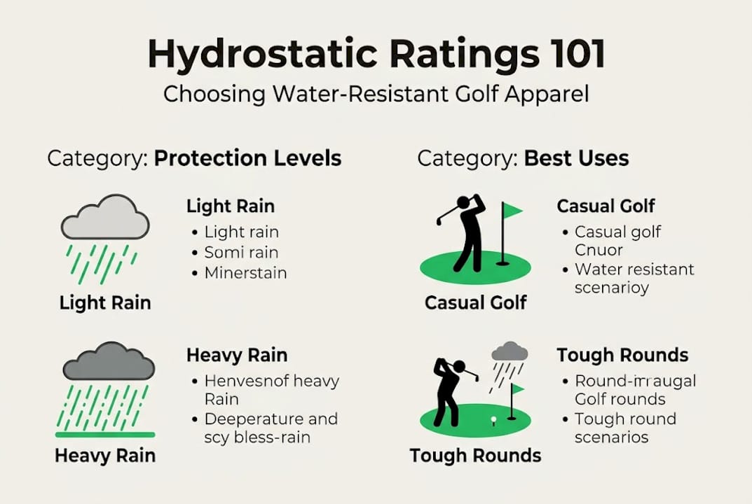 Infographic showing hydrostatic ratings for golf gear