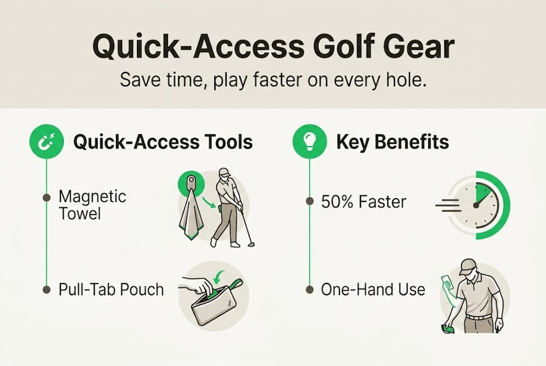Infographic showing quick-access golf gear benefits