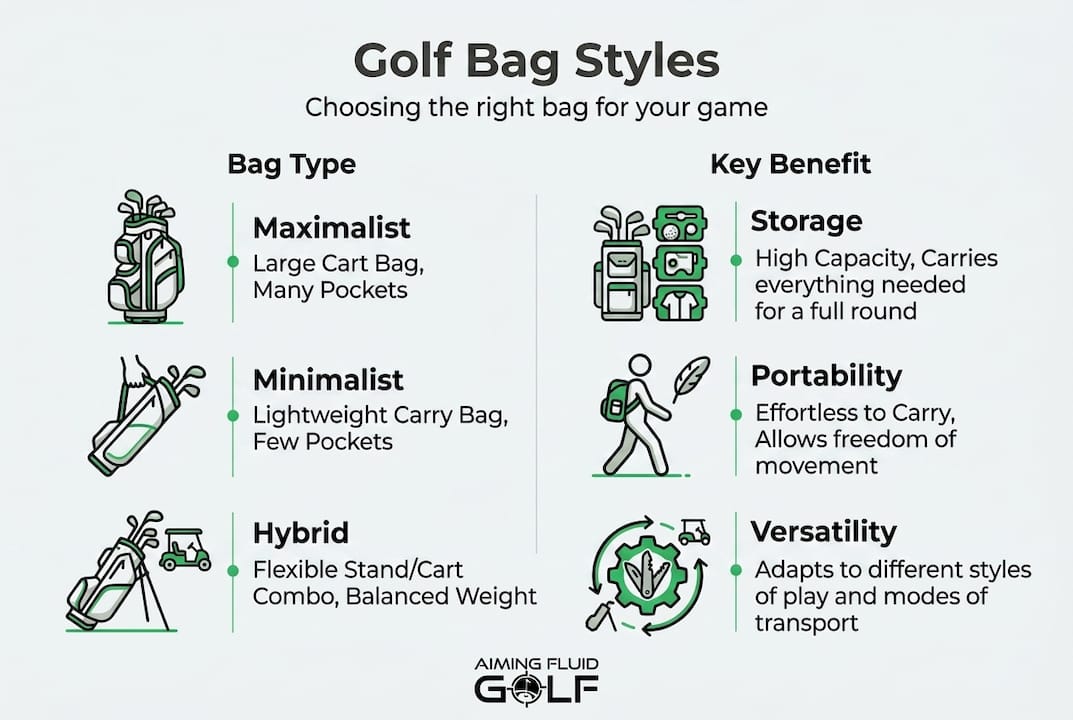 Infographic comparing golf bag types and benefits