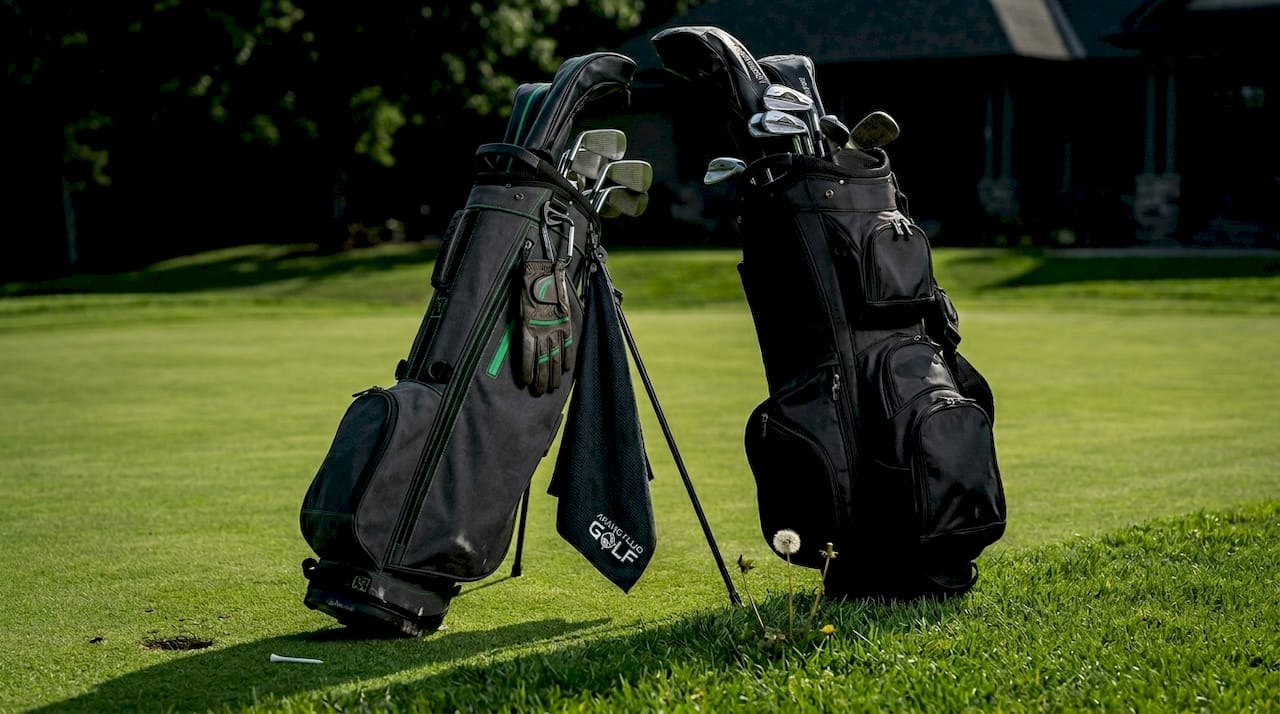 Two golf bags, minimalist and traditional